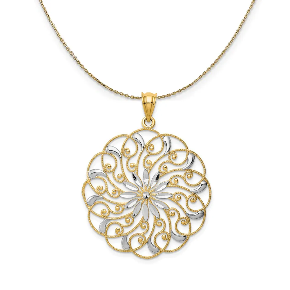 14k Yellow Gold Diamond Cut Floral Swirl (38mm) Necklace