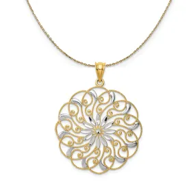 14k Yellow Gold Diamond Cut Floral Swirl (38mm) Necklace