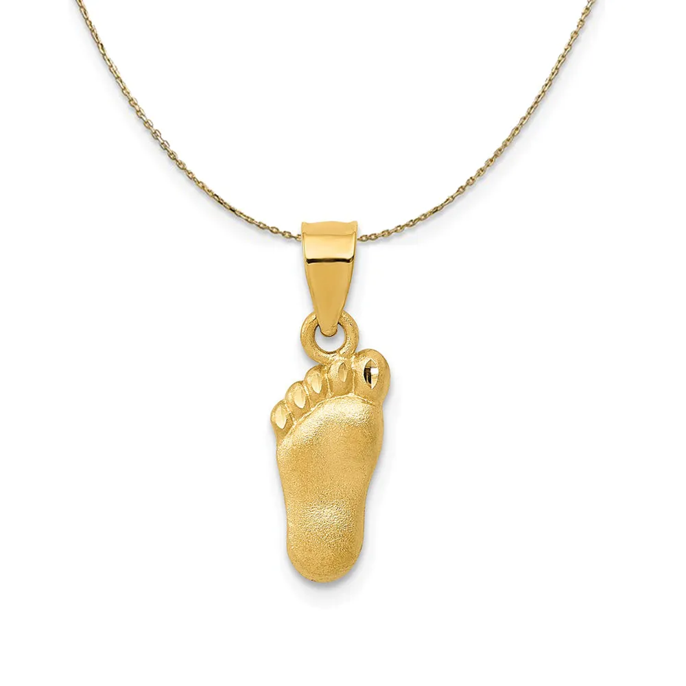 14k Yellow Gold Satin & Diamond Cut Foot Necklace