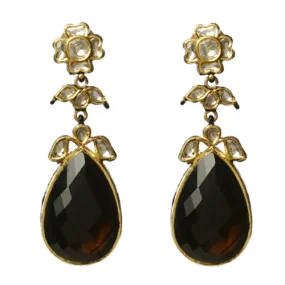 22k Gold Uncut Diamond and Smokey Quartz Zohra Earrings