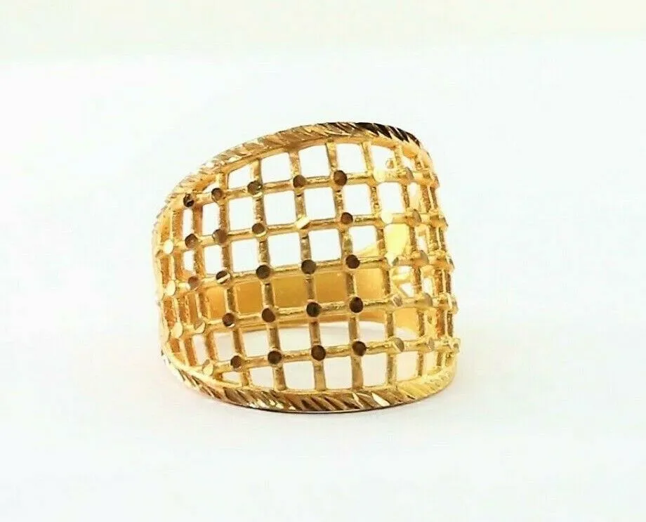 22k Ring Solid Gold ELEGANT Charm Ladies Cross Net Band SIZE 7 RESIZABLE r2346