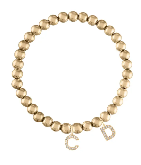 6MM Gold Ball Initial Bracelet