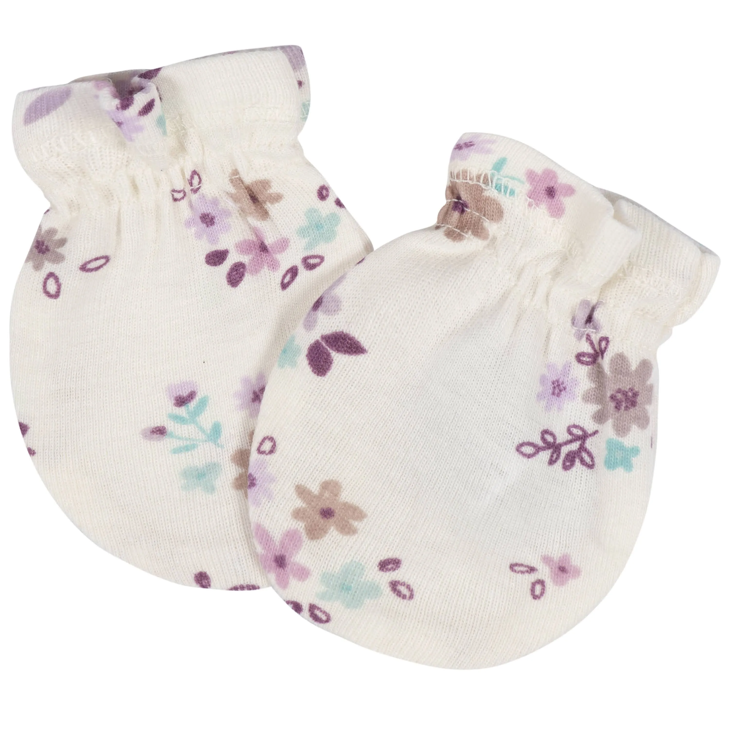 8-Piece Baby Girls Lavender Garden No Scratch Mittens & Caps Set