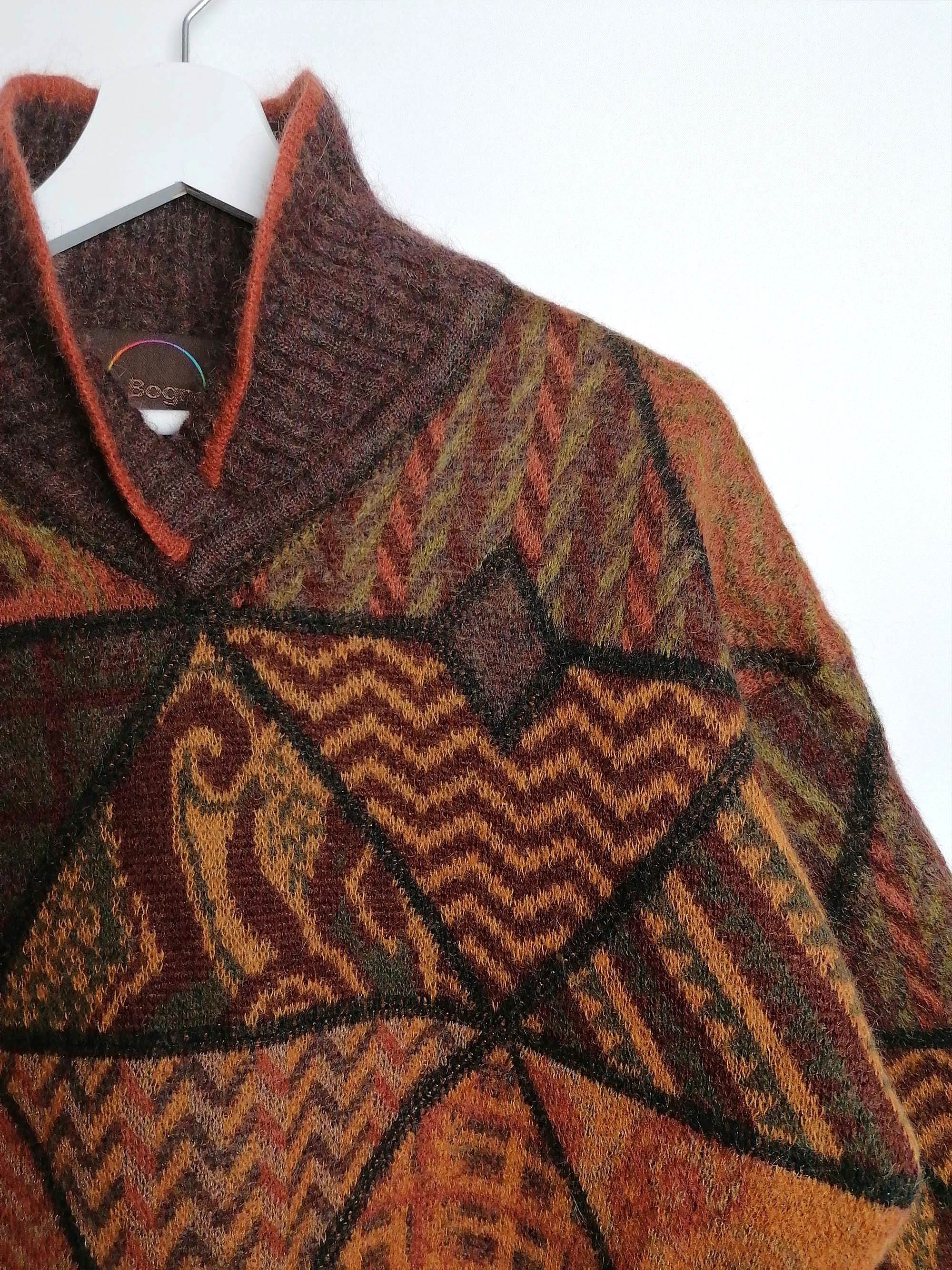 90's BOGNER Shrunken Wool Mohair Sweater Retro Pattern - size S-M