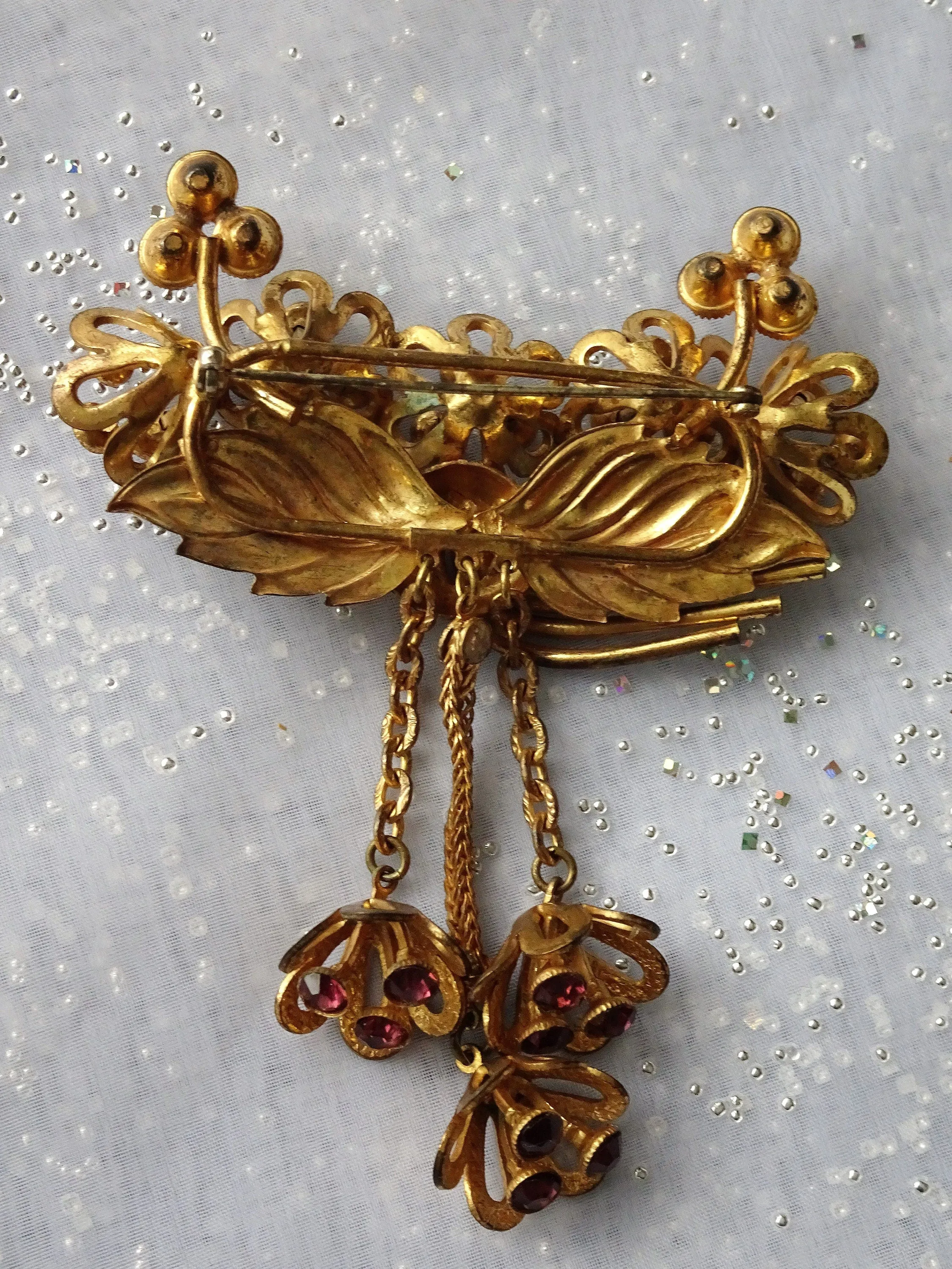 AMAZING 1940s Huge Brooch, JOSEFF of Hollywood Style,Brooch with Drops, Purple Glass Stones,Unique Brooch, Collectible Vintage J