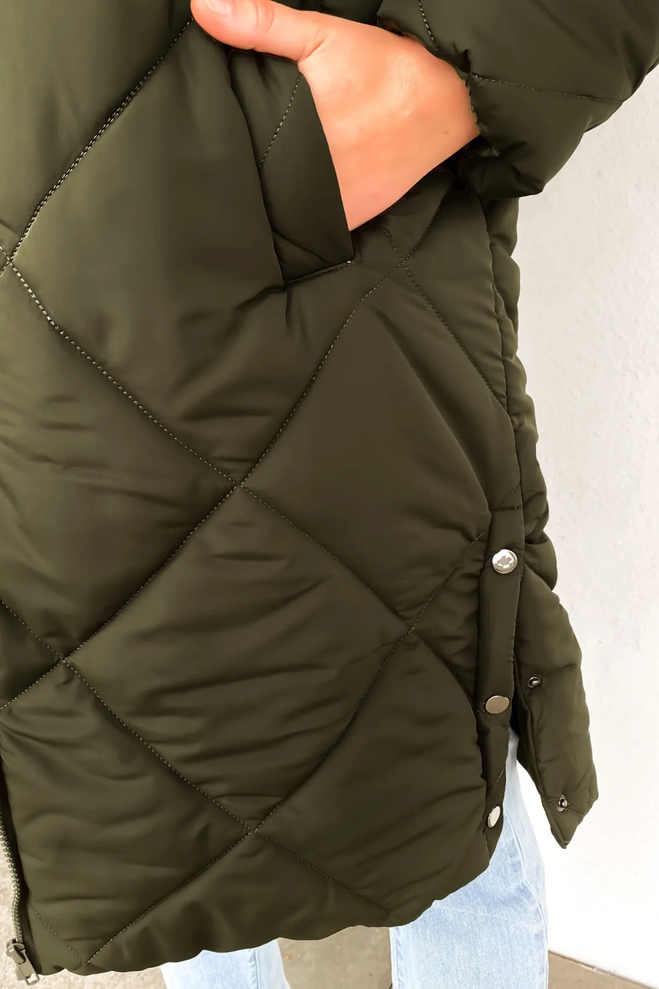 Amy Longline Puffer Jacket Khaki