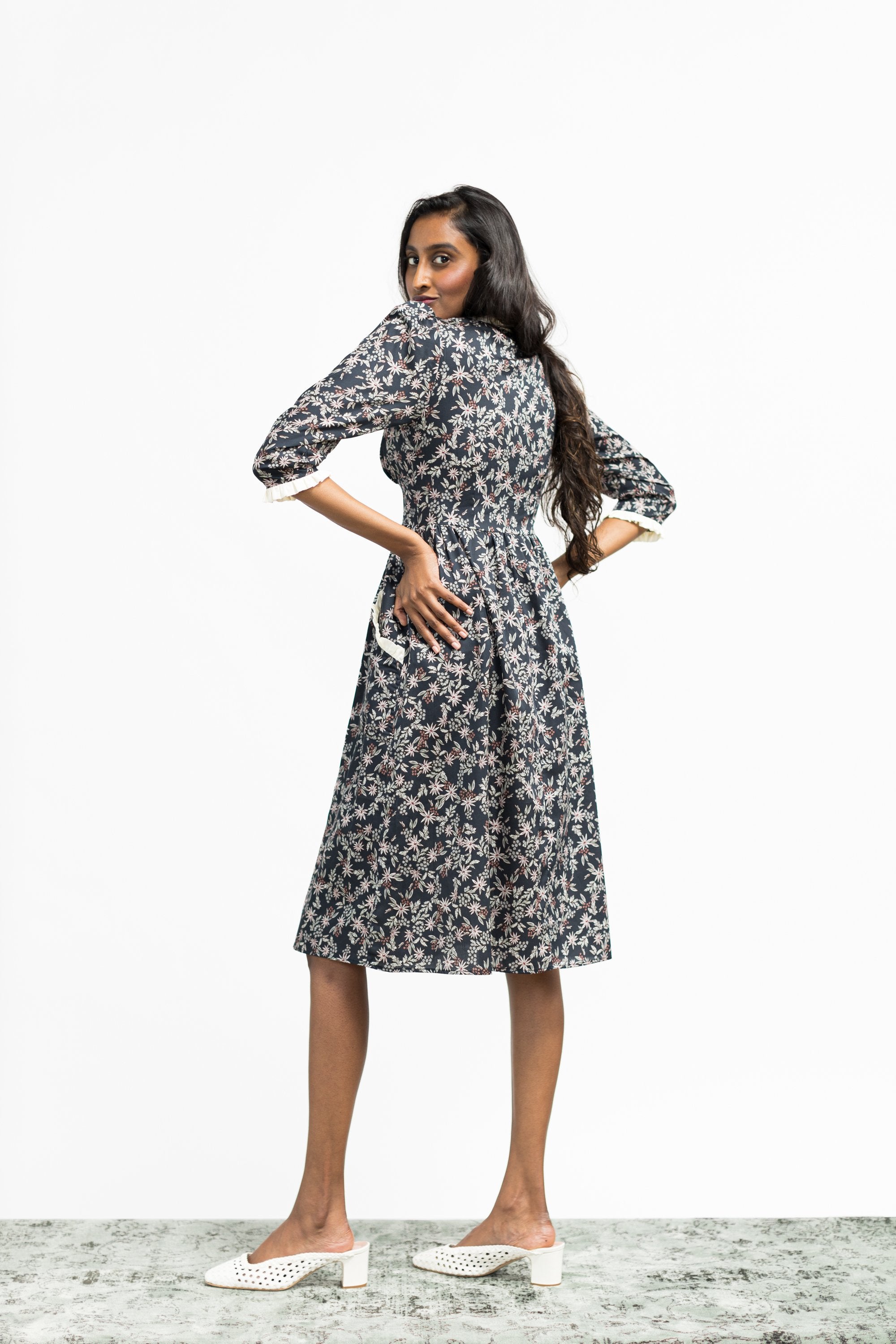 Antonia Dress / Black Floral Cotton