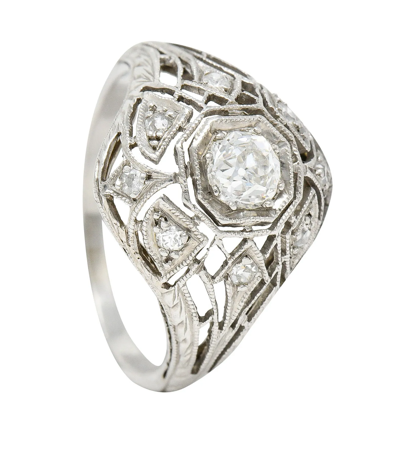 Art Deco 0.65 CTW Diamond Platinum Geometric Dinner Ring