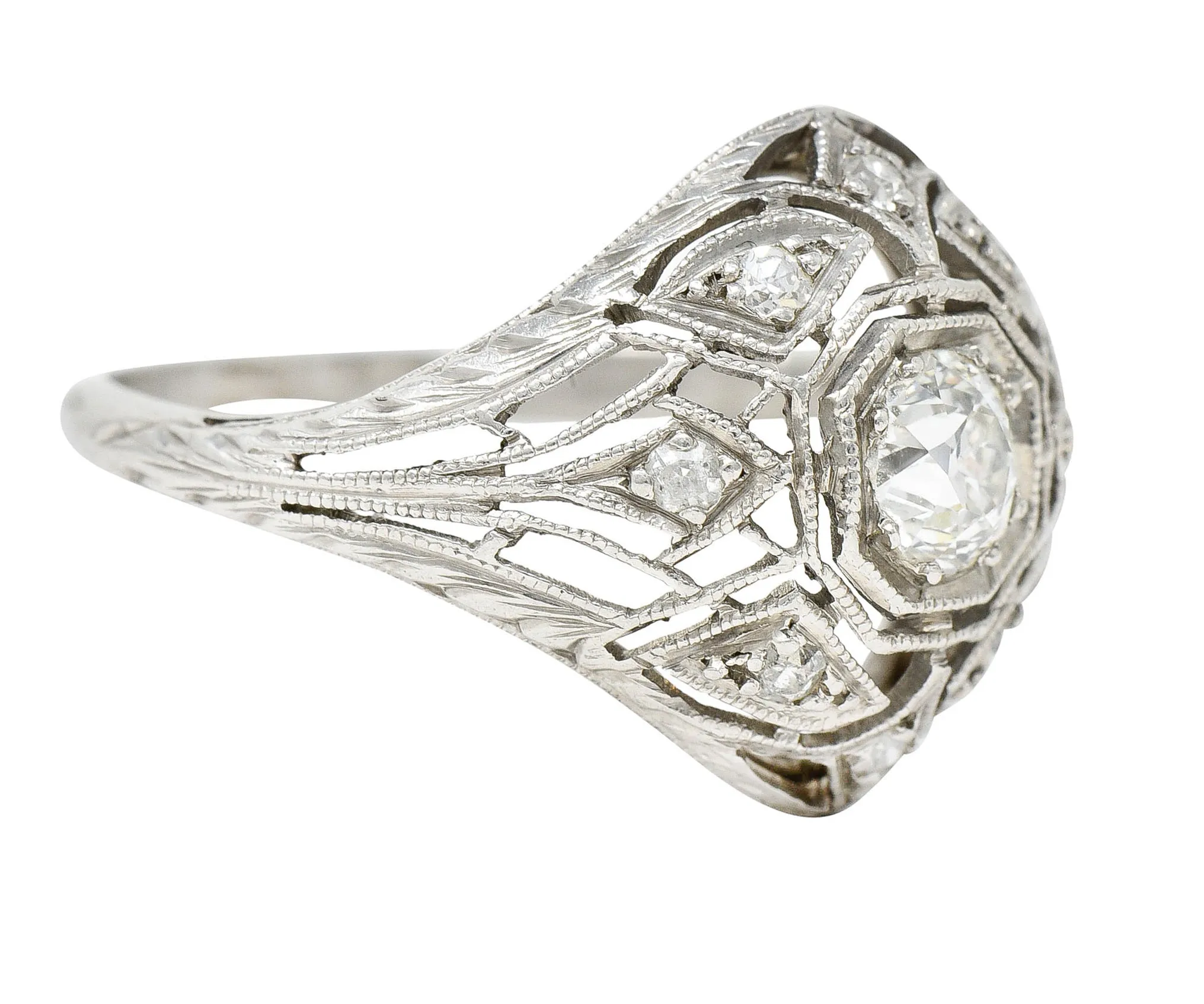 Art Deco 0.65 CTW Diamond Platinum Geometric Dinner Ring