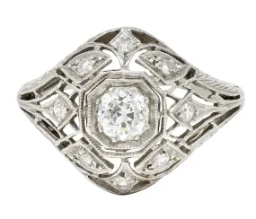 Art Deco 0.65 CTW Diamond Platinum Geometric Dinner Ring