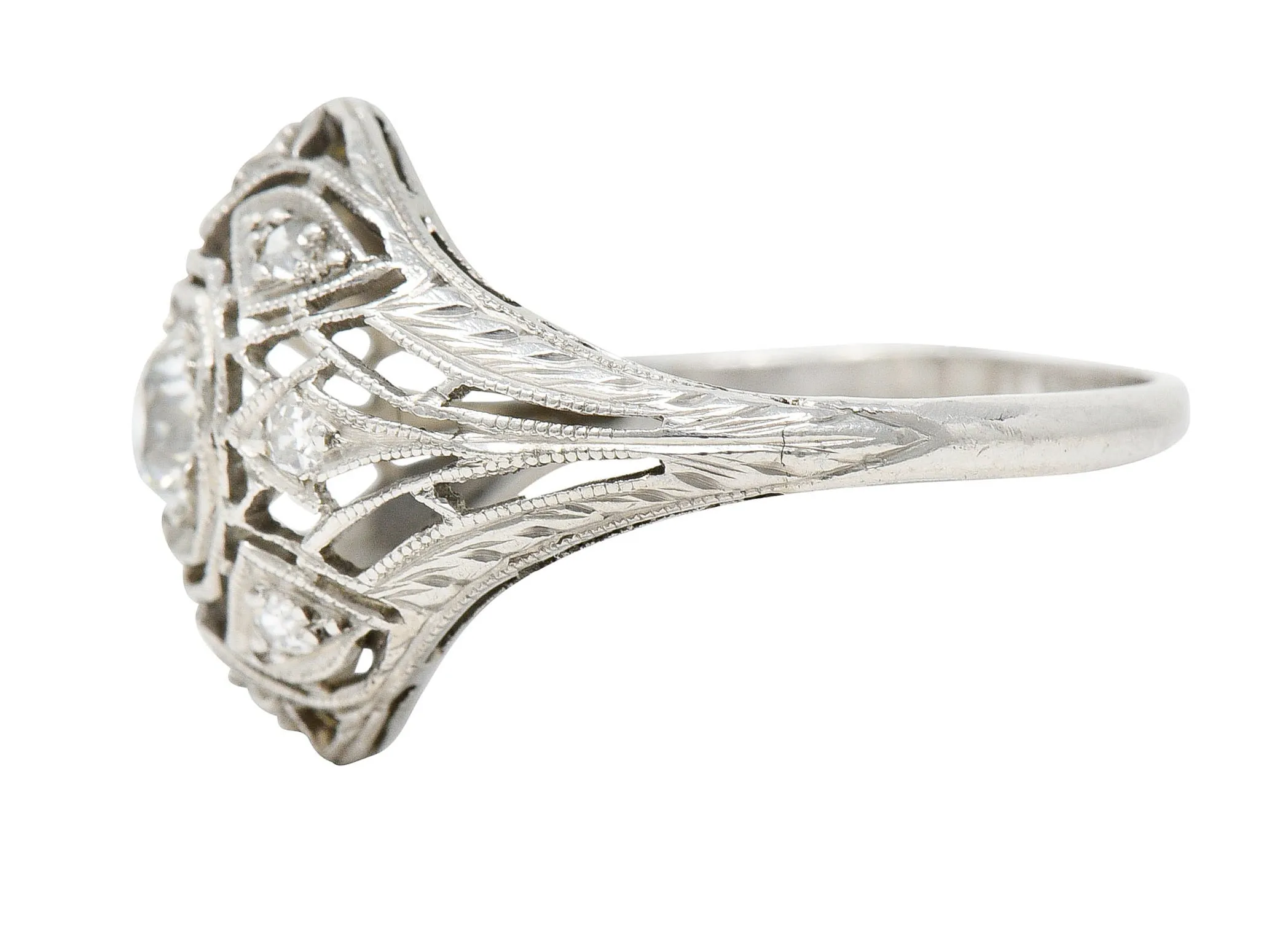 Art Deco 0.65 CTW Diamond Platinum Geometric Dinner Ring