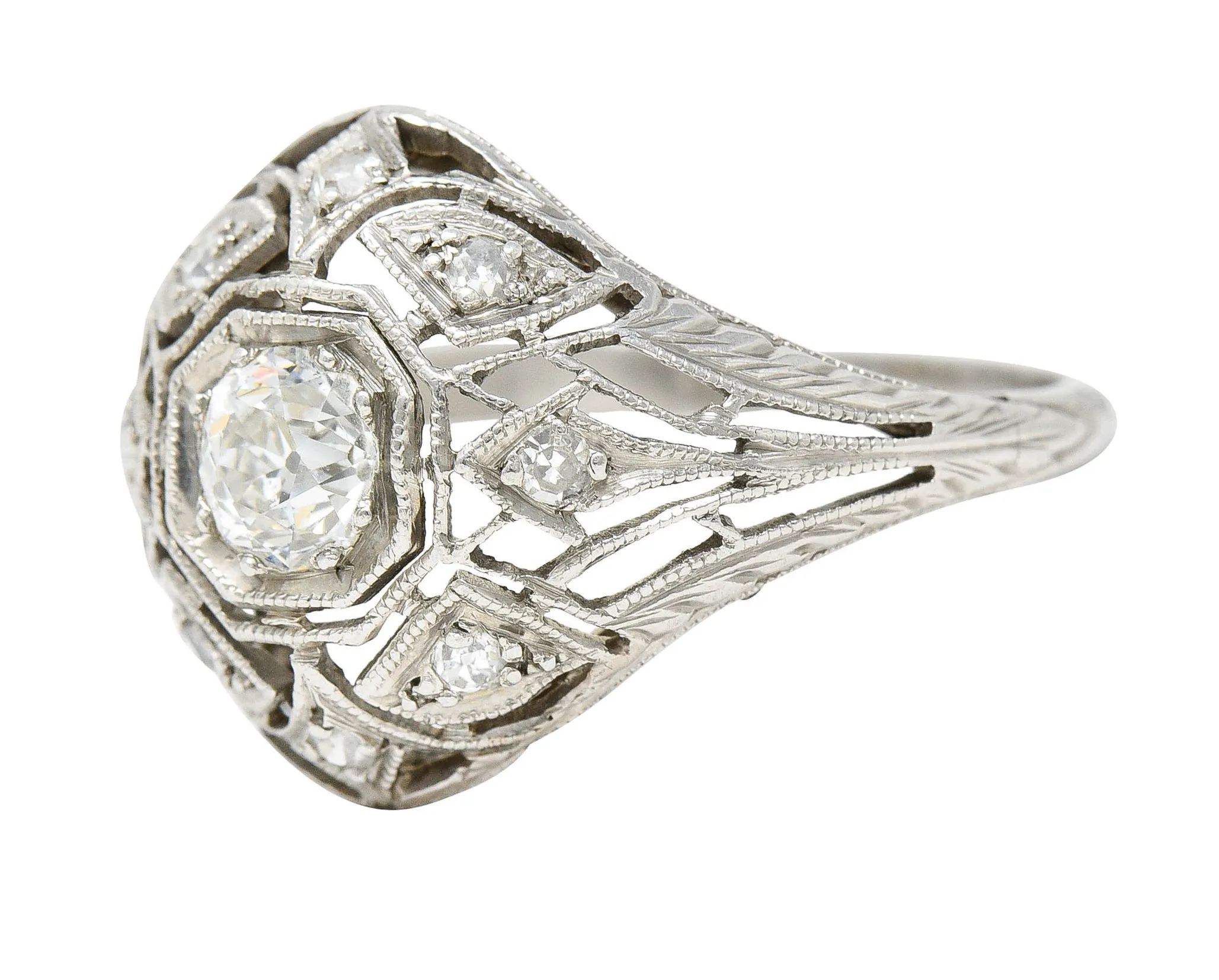 Art Deco 0.65 CTW Diamond Platinum Geometric Dinner Ring