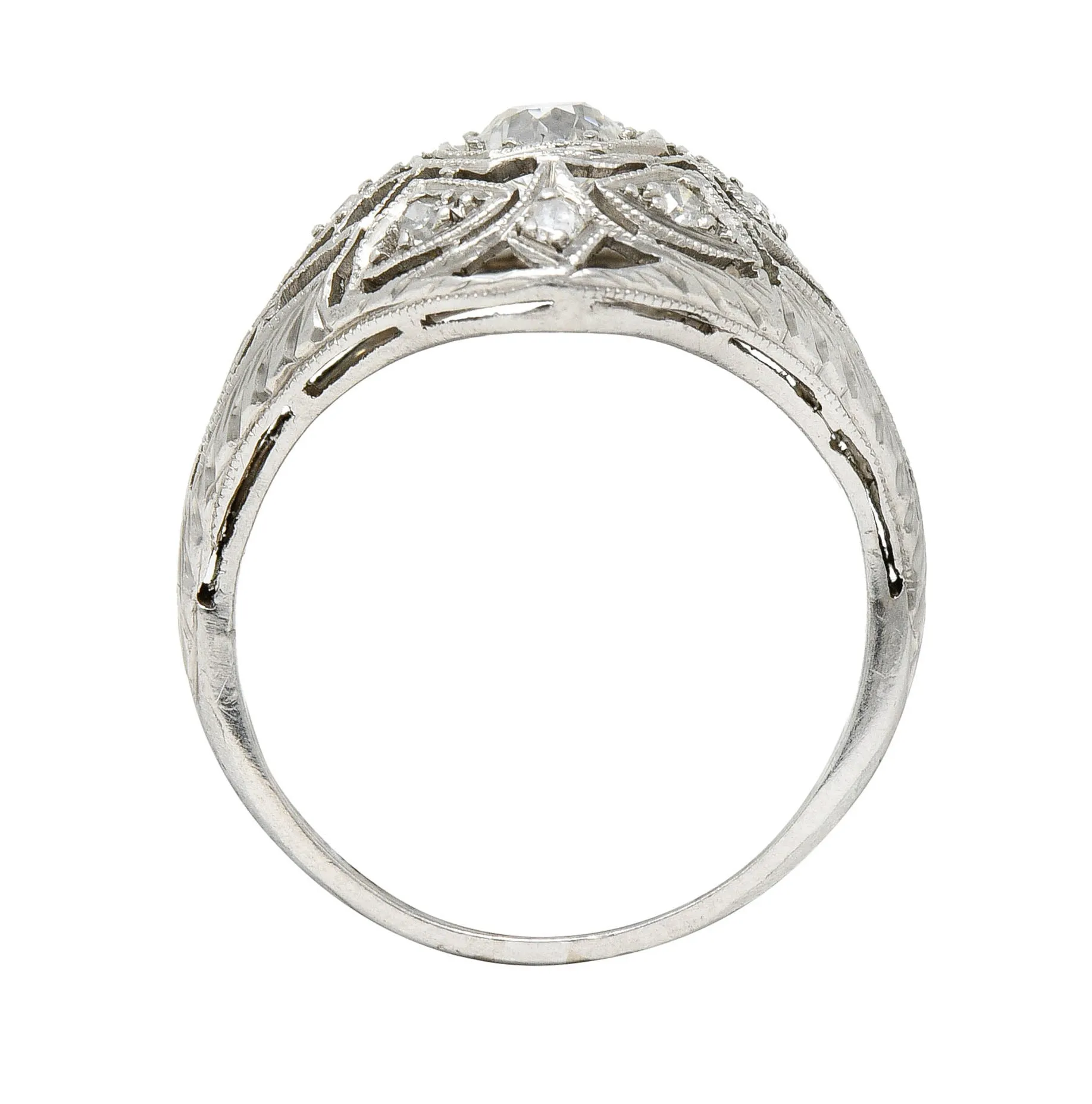 Art Deco 0.65 CTW Diamond Platinum Geometric Dinner Ring