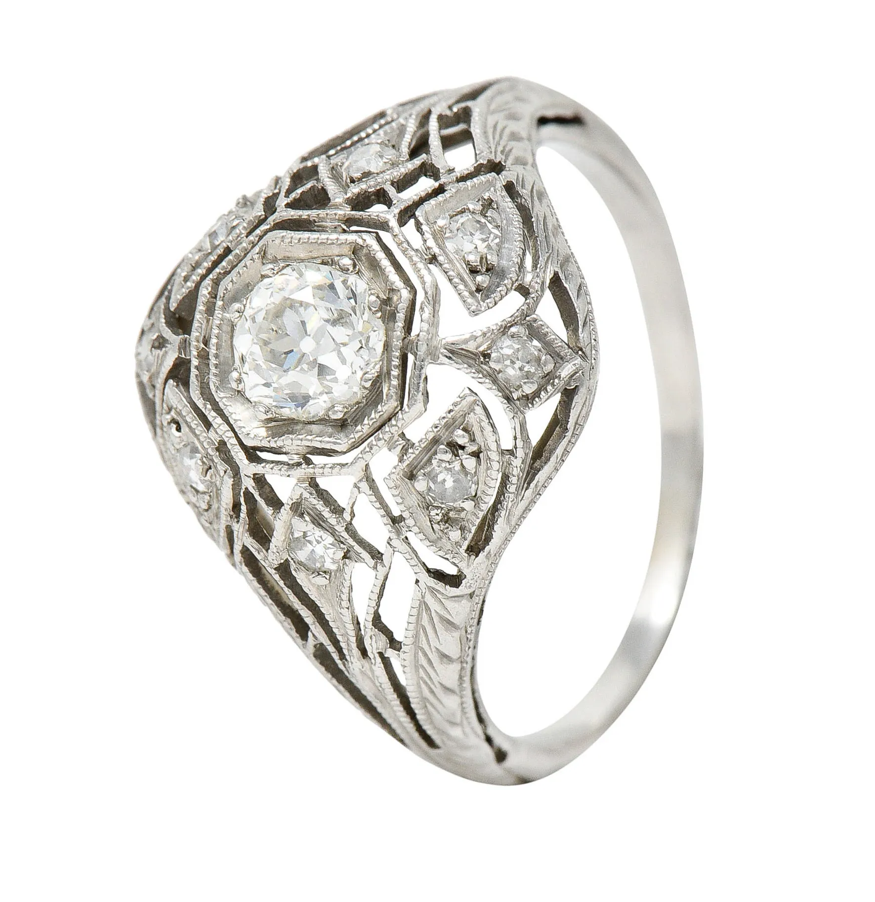 Art Deco 0.65 CTW Diamond Platinum Geometric Dinner Ring