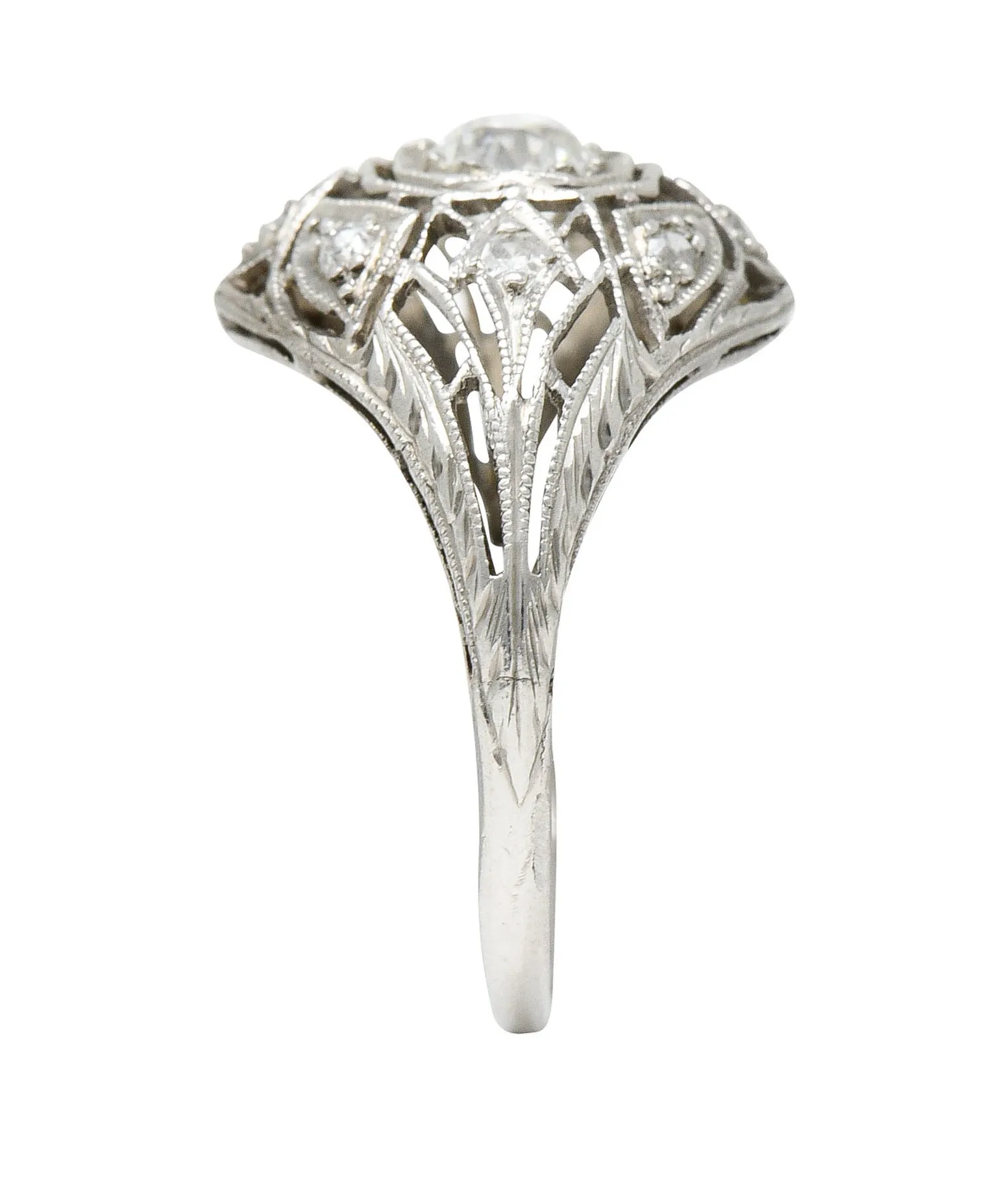 Art Deco 0.65 CTW Diamond Platinum Geometric Dinner Ring