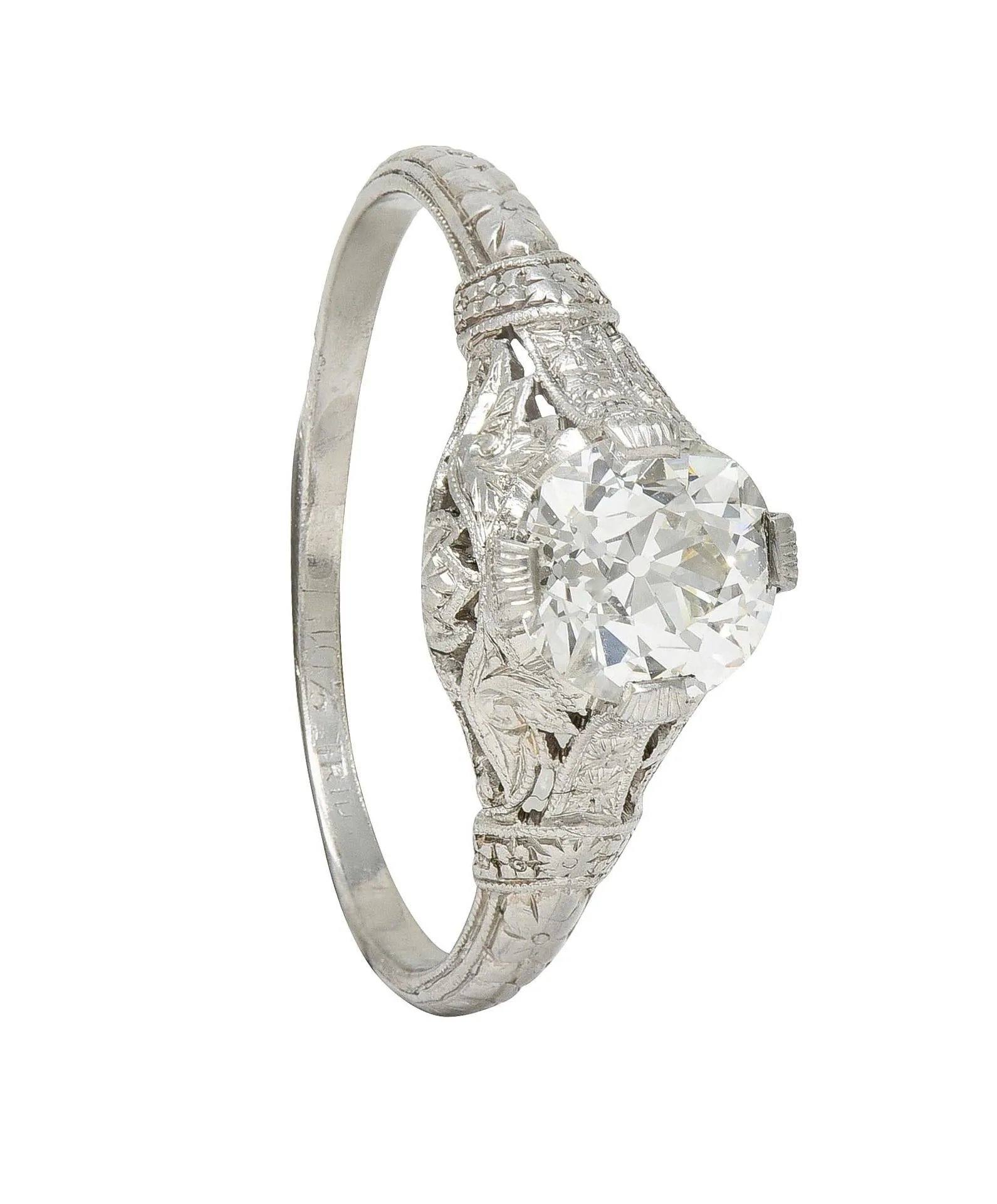 Art Deco 0.99 CTW Old European Diamond Platinum Lotus Antique Engagement Ring GIA