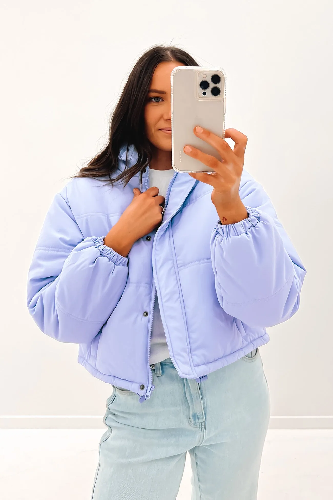 Aspen Crop Puffer Jacket Blue