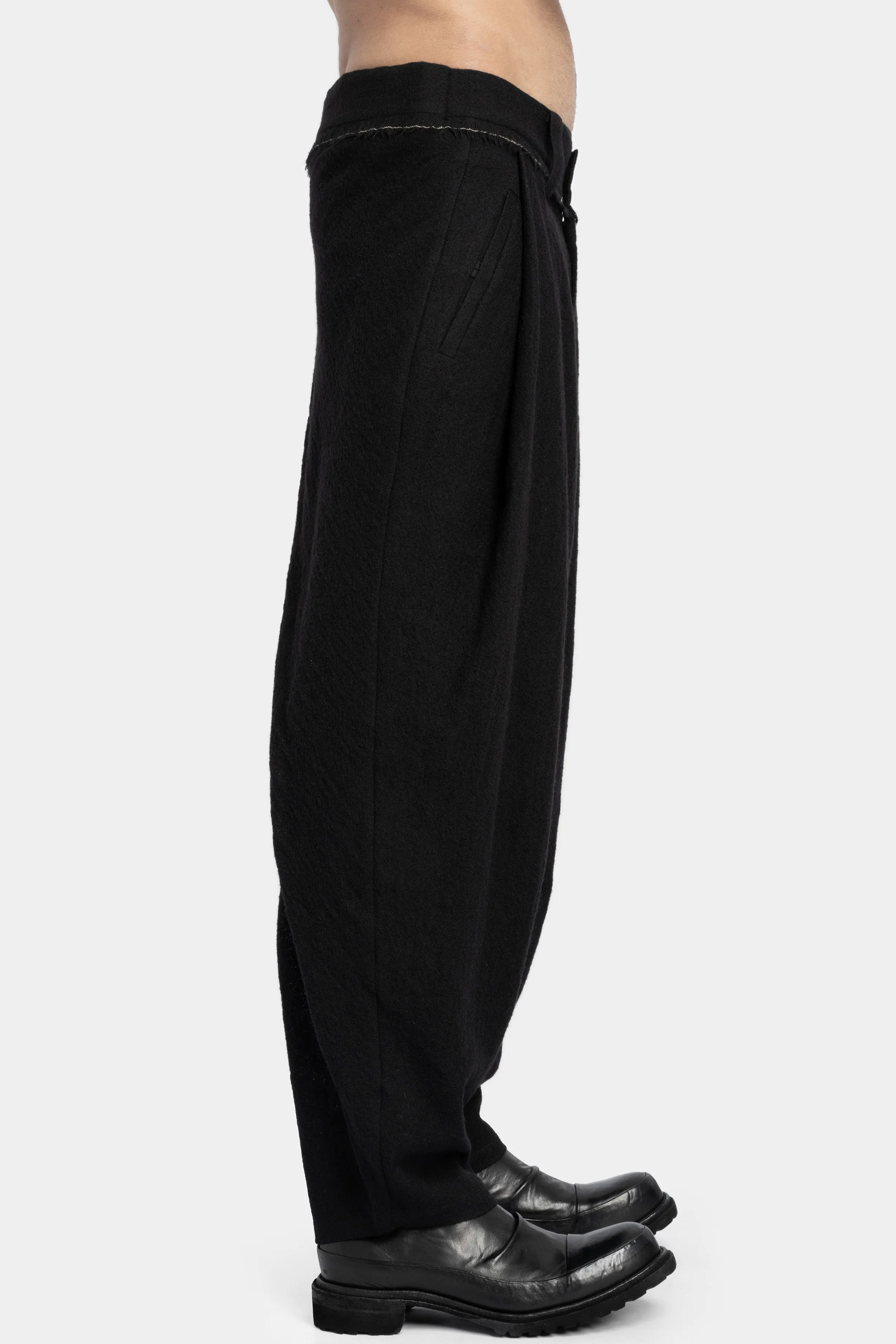 Asymmetrical skirt overlay worsted wool pants