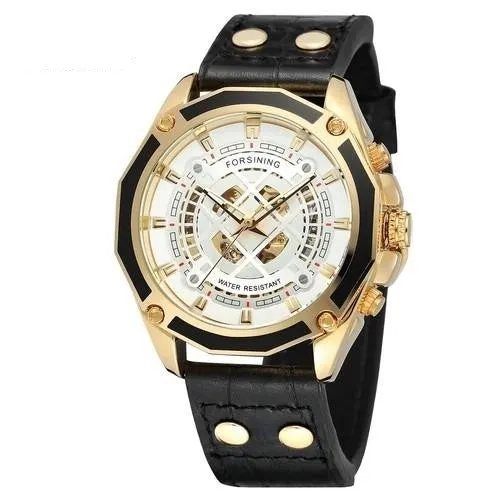 Automatic Self-Wind Luxury Men's Trendy Watch with Genuine Leather Strap