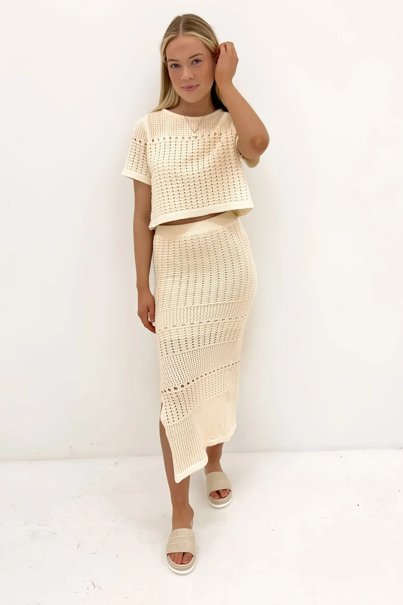 Baylor Crochet Maxi Skirt Cream