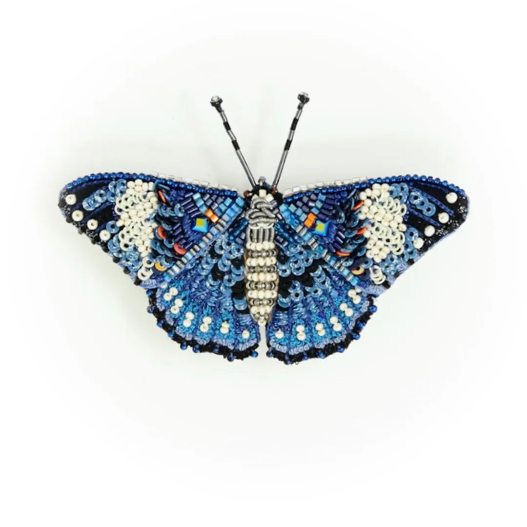 Blue Calico Cracker Butterfly Brooch