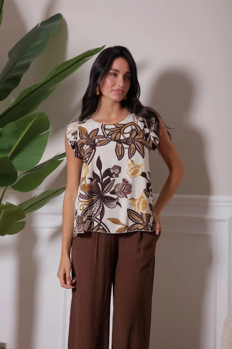 Blusa Fiori Manica Rouches Testa Di Moro