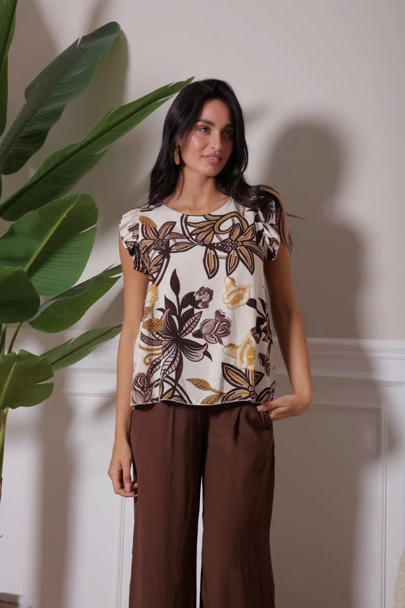 Blusa Fiori Manica Rouches Testa Di Moro