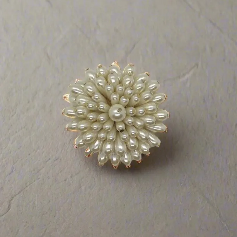 Bold 3-D Faux Pearl Vintage Flower Brooch