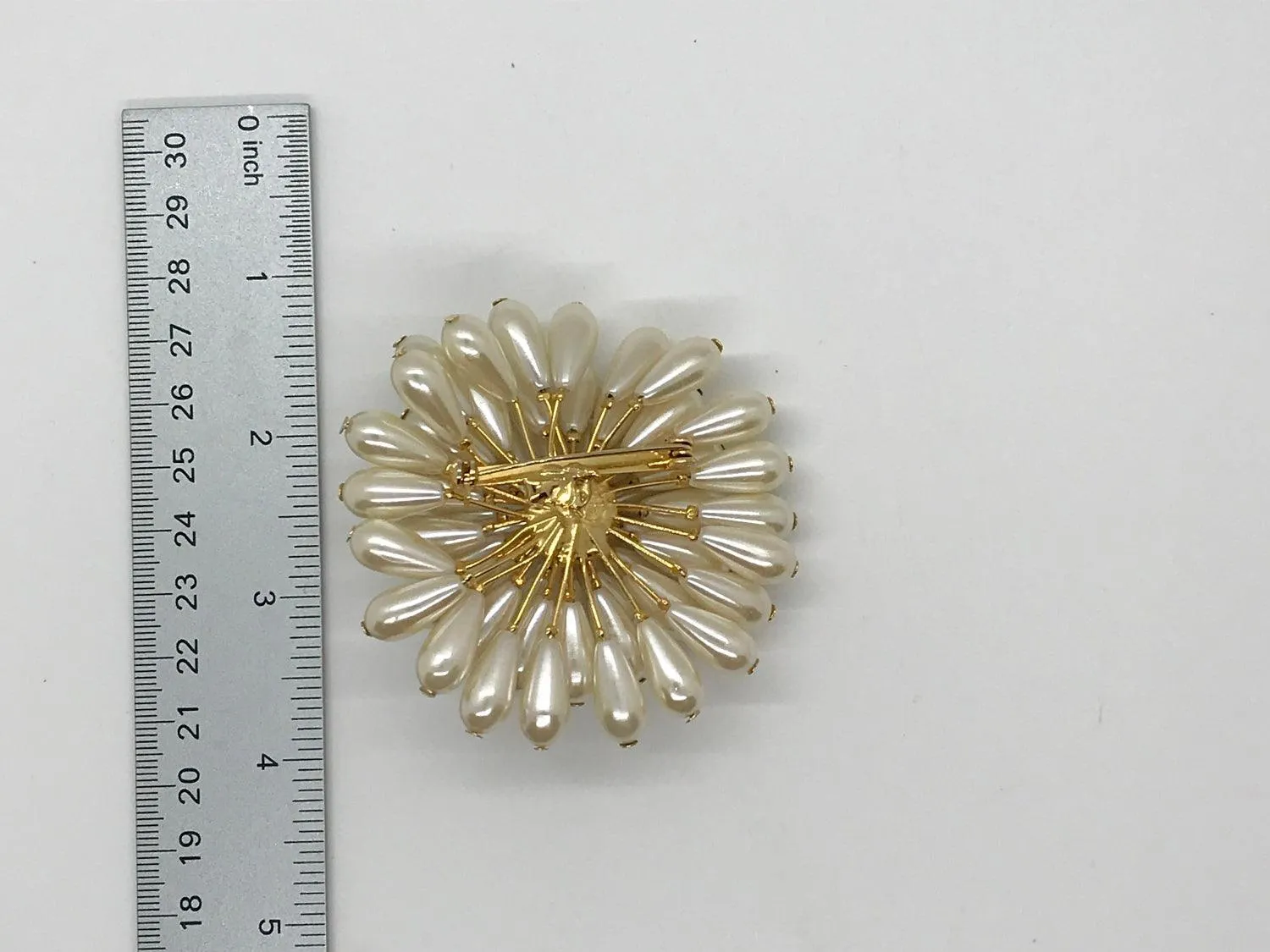 Bold 3-D Faux Pearl Vintage Flower Brooch