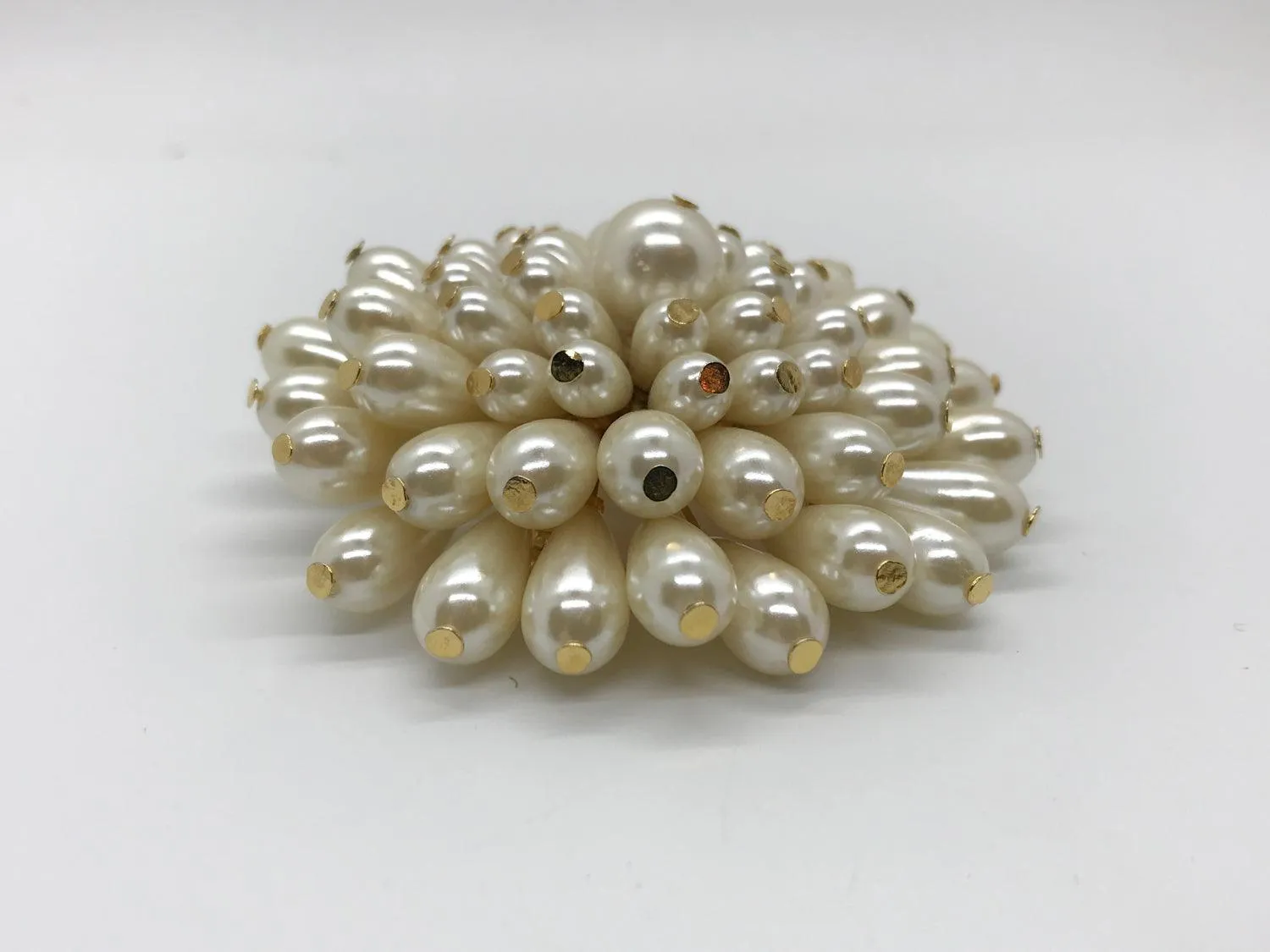 Bold 3-D Faux Pearl Vintage Flower Brooch