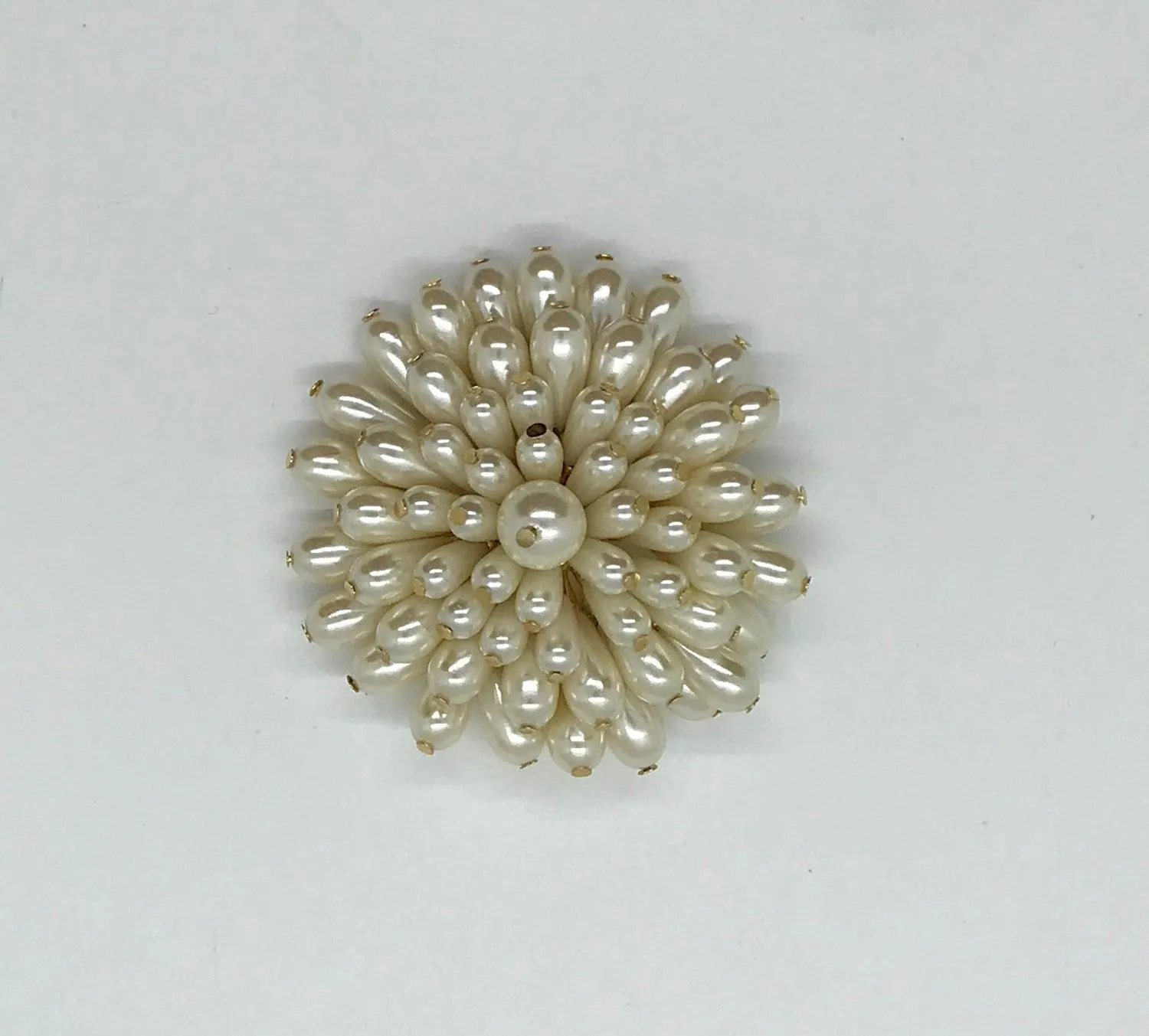 Bold 3-D Faux Pearl Vintage Flower Brooch