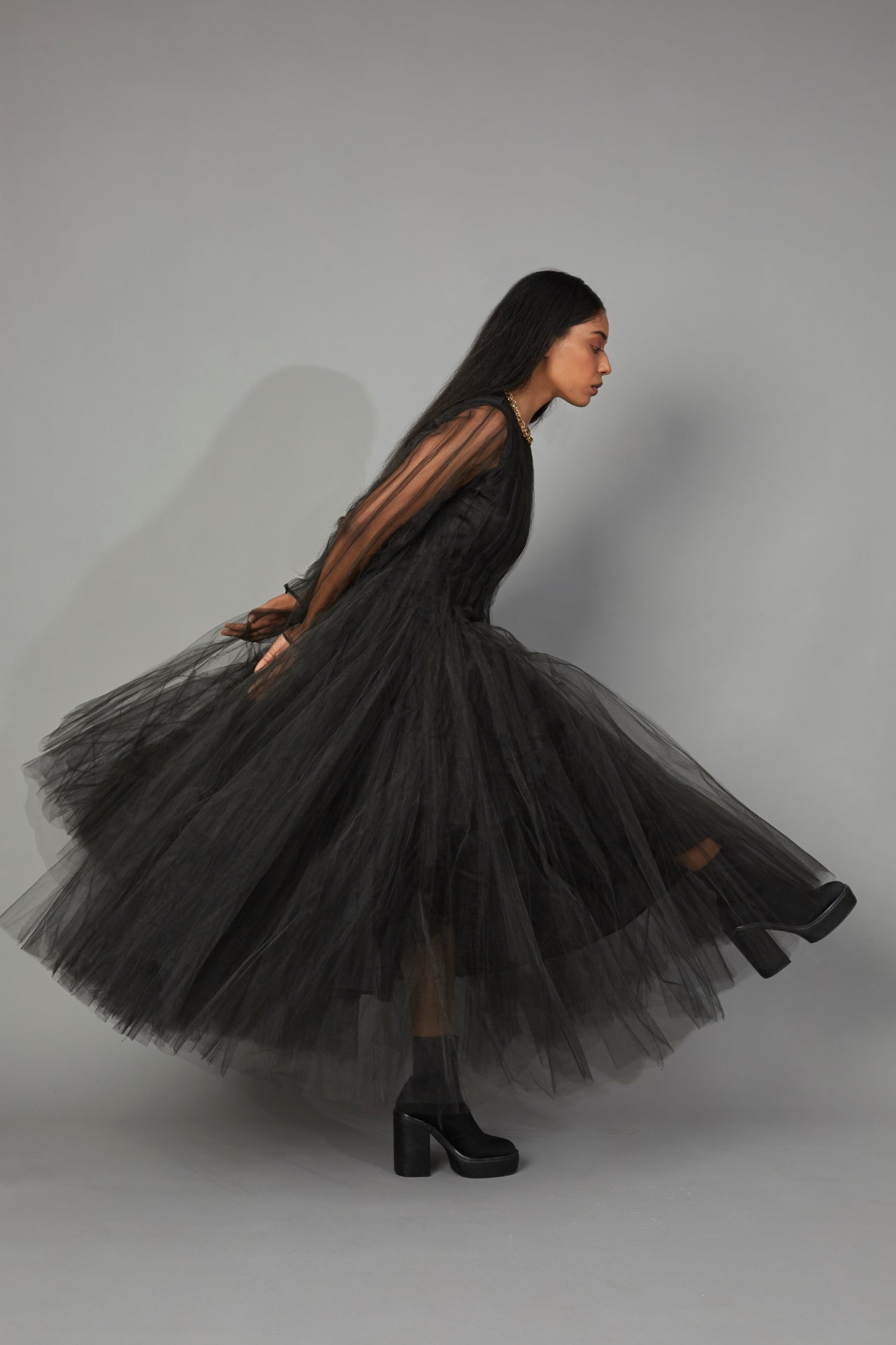 BOTTLE BRUSH TULLE DRESS BLACK