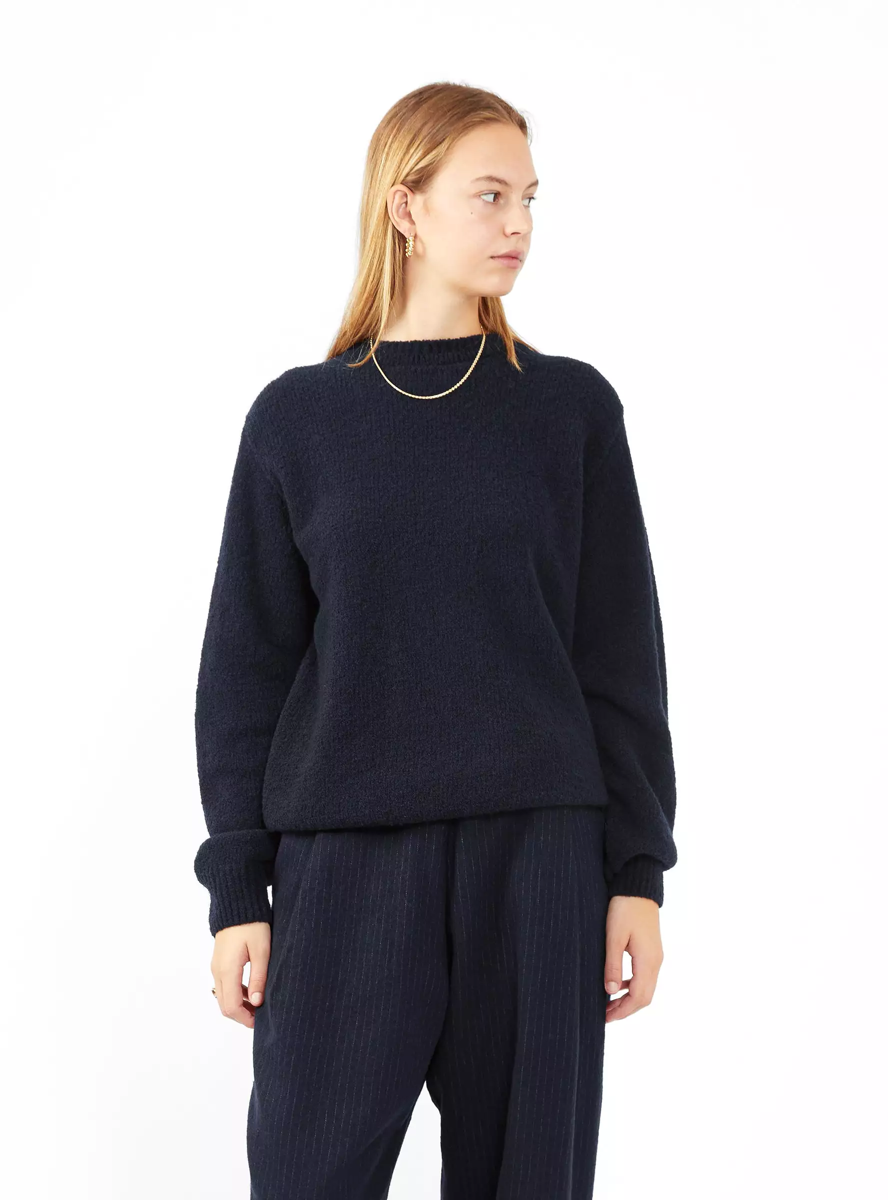 Boucle Crew Sweater Navy