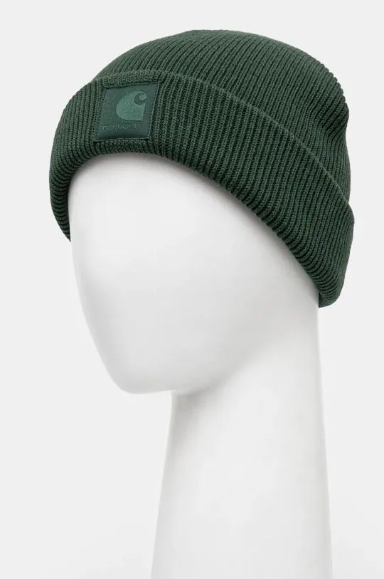 Carhartt WIP cotton beanie Dawson Beanie green color thick knit I033843.29UXX