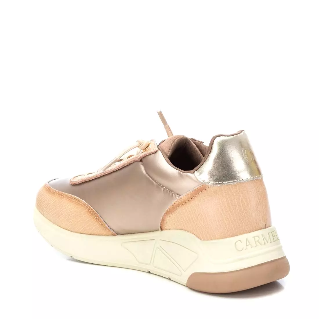 CARMELA Cream & Gold Elasticated Lace Up Trainer 161058