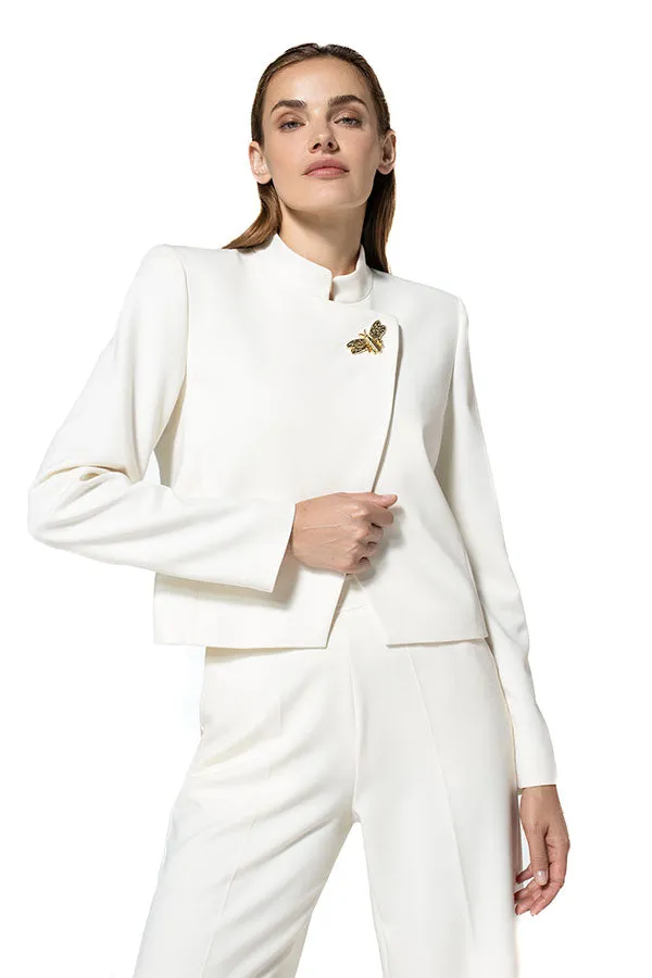 Caroline Biss CREAM ASYMMETRICAL BUTTERFLY CLOSURE SHORT JACKET