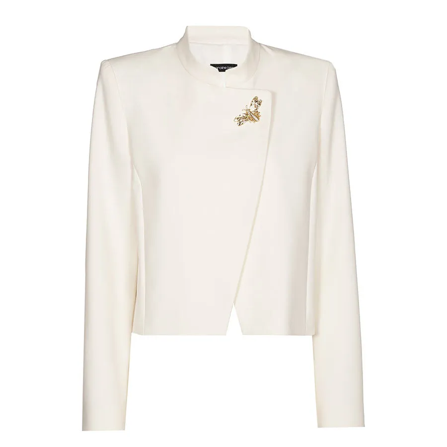 Caroline Biss CREAM ASYMMETRICAL BUTTERFLY CLOSURE SHORT JACKET