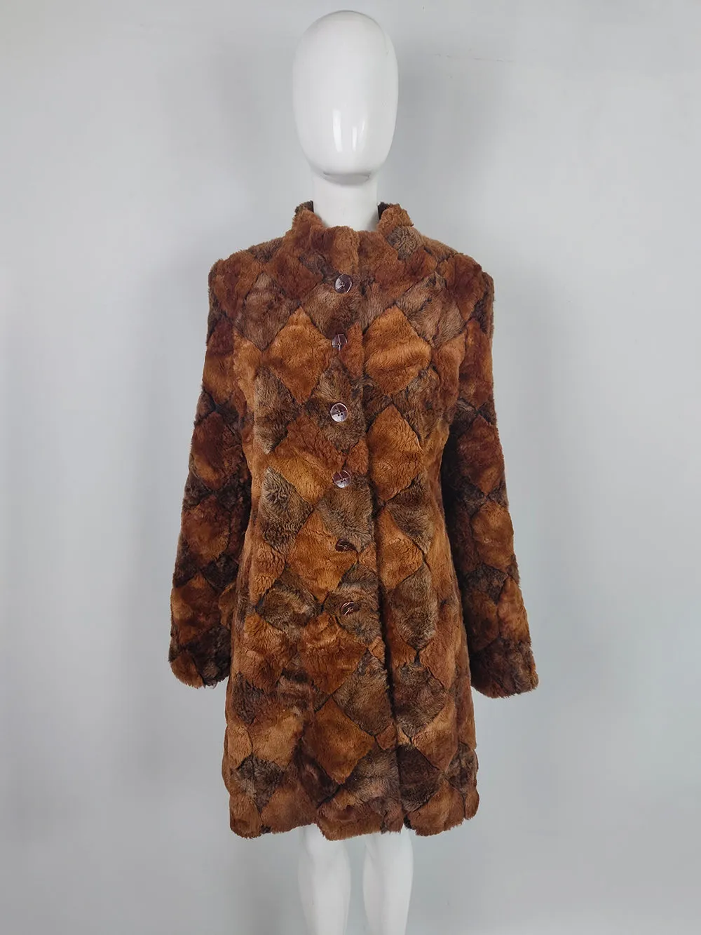 Caroline Charles Vintage Brown & Ginger Silk Lined Faux Fur Coat, Spring 2006