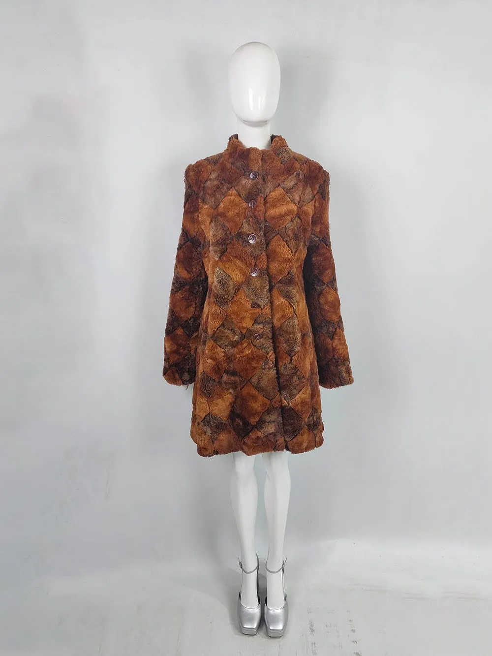 Caroline Charles Vintage Brown & Ginger Silk Lined Faux Fur Coat, Spring 2006