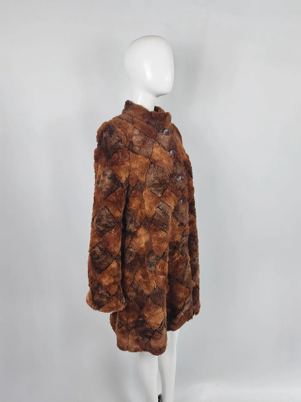 Caroline Charles Vintage Brown & Ginger Silk Lined Faux Fur Coat, Spring 2006