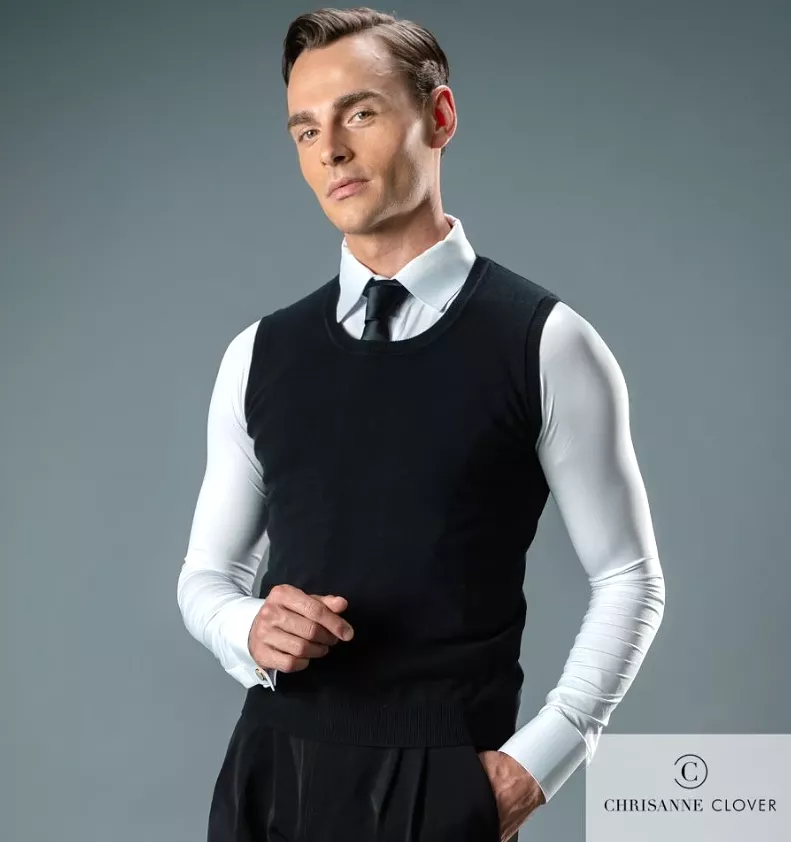 Chrisanne Clover Men's Black Round Neck Ballroom Dance Sweater Vest M091 in Stock