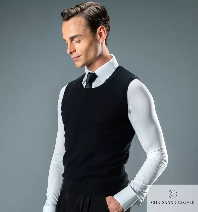 Chrisanne Clover Men's Black Round Neck Ballroom Dance Sweater Vest M091 in Stock