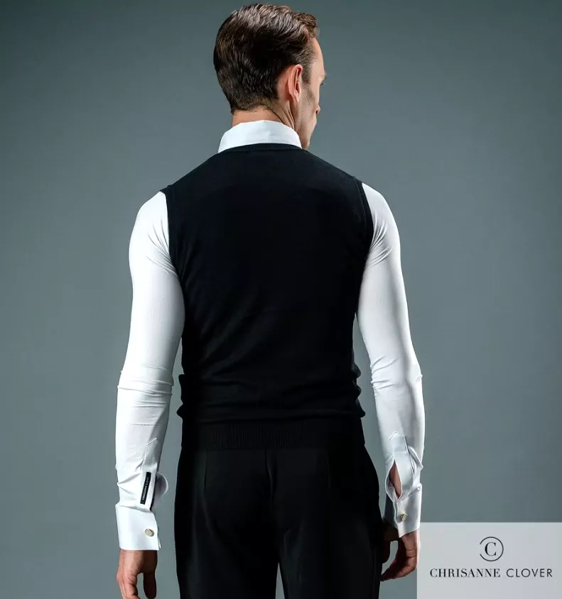 Chrisanne Clover Men's Black Round Neck Ballroom Dance Sweater Vest M091 in Stock