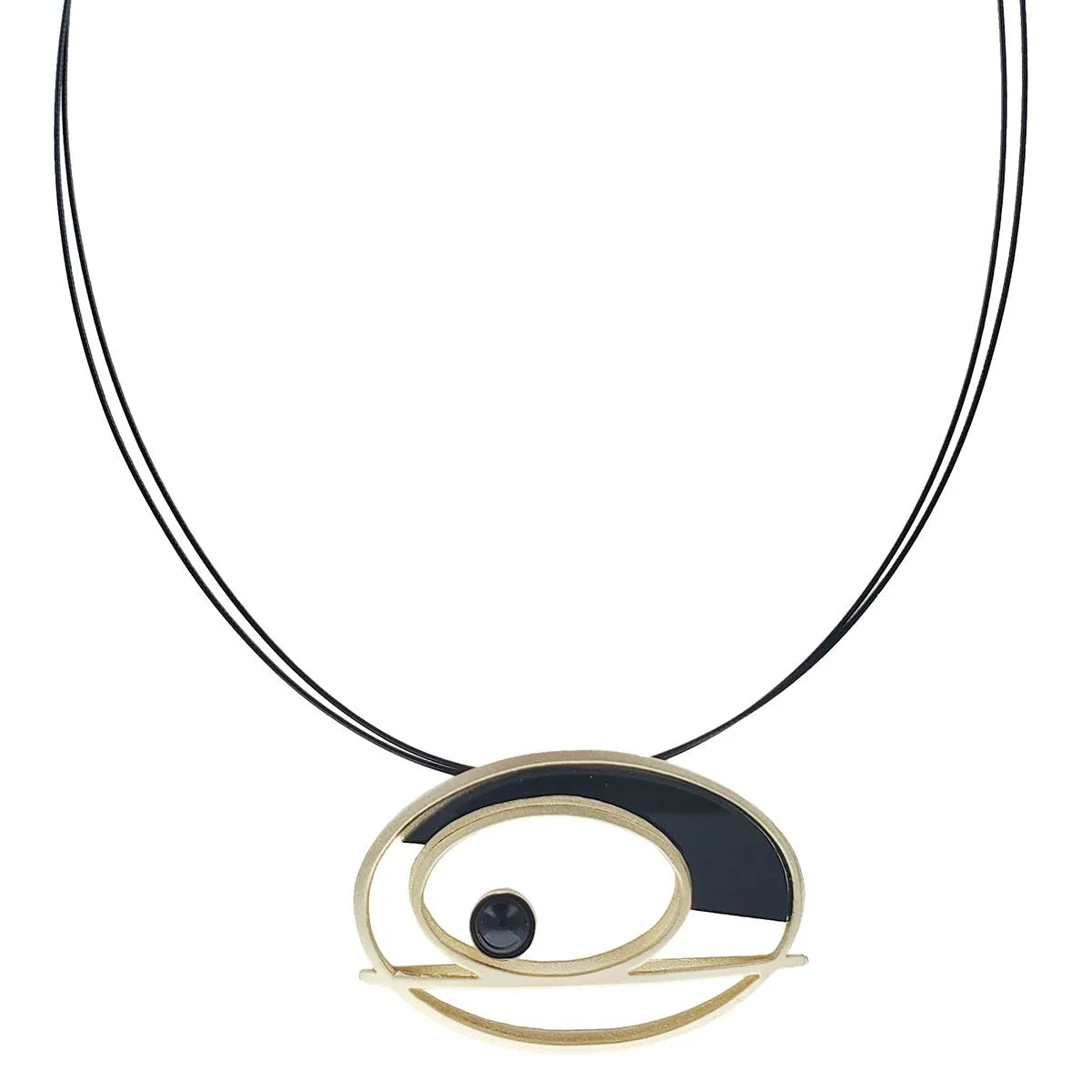 Christophe Poly Gilded Deco Ovals Pendant Necklace