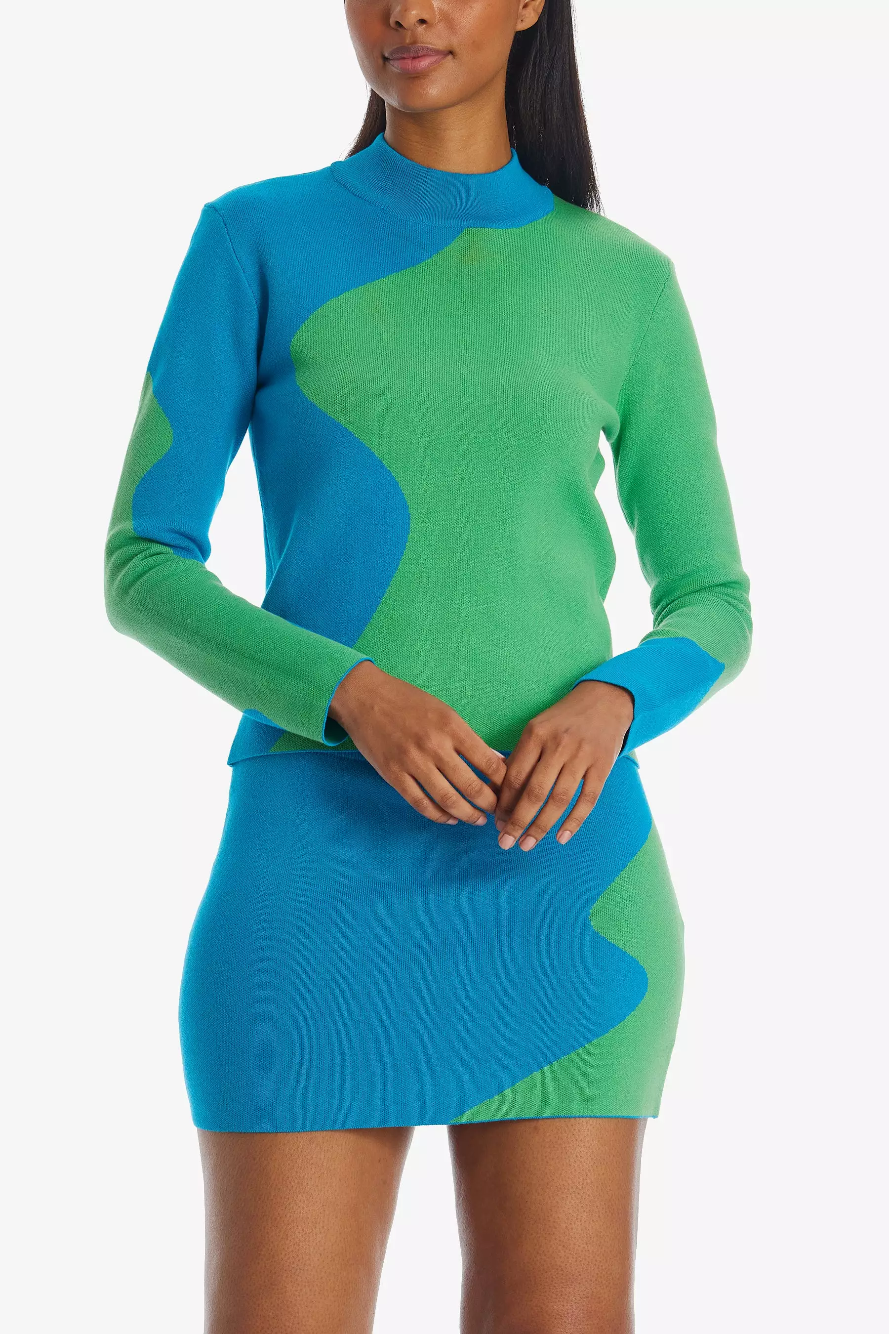 Colorblock Cutout Wavy Sweater