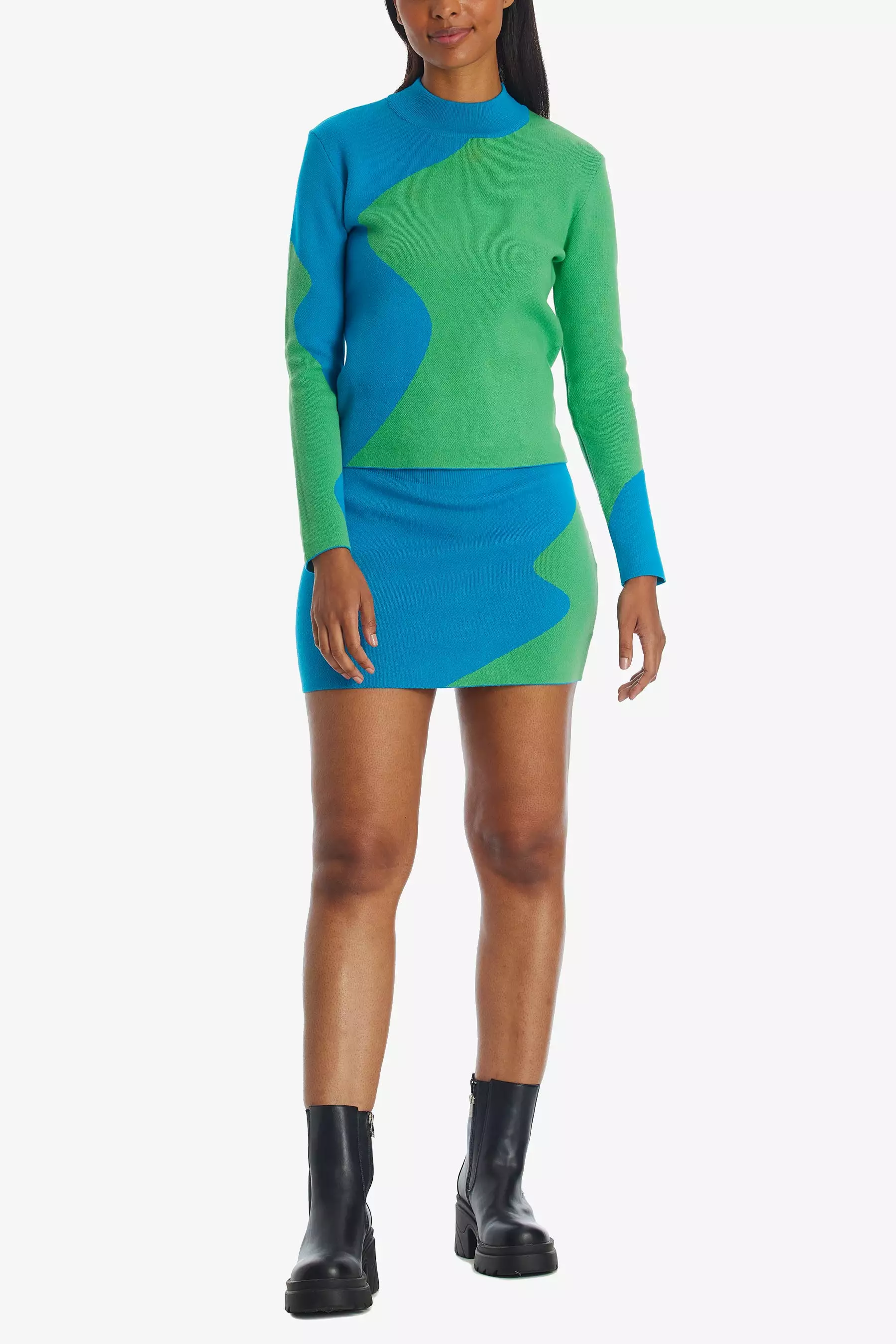 Colorblock Cutout Wavy Sweater