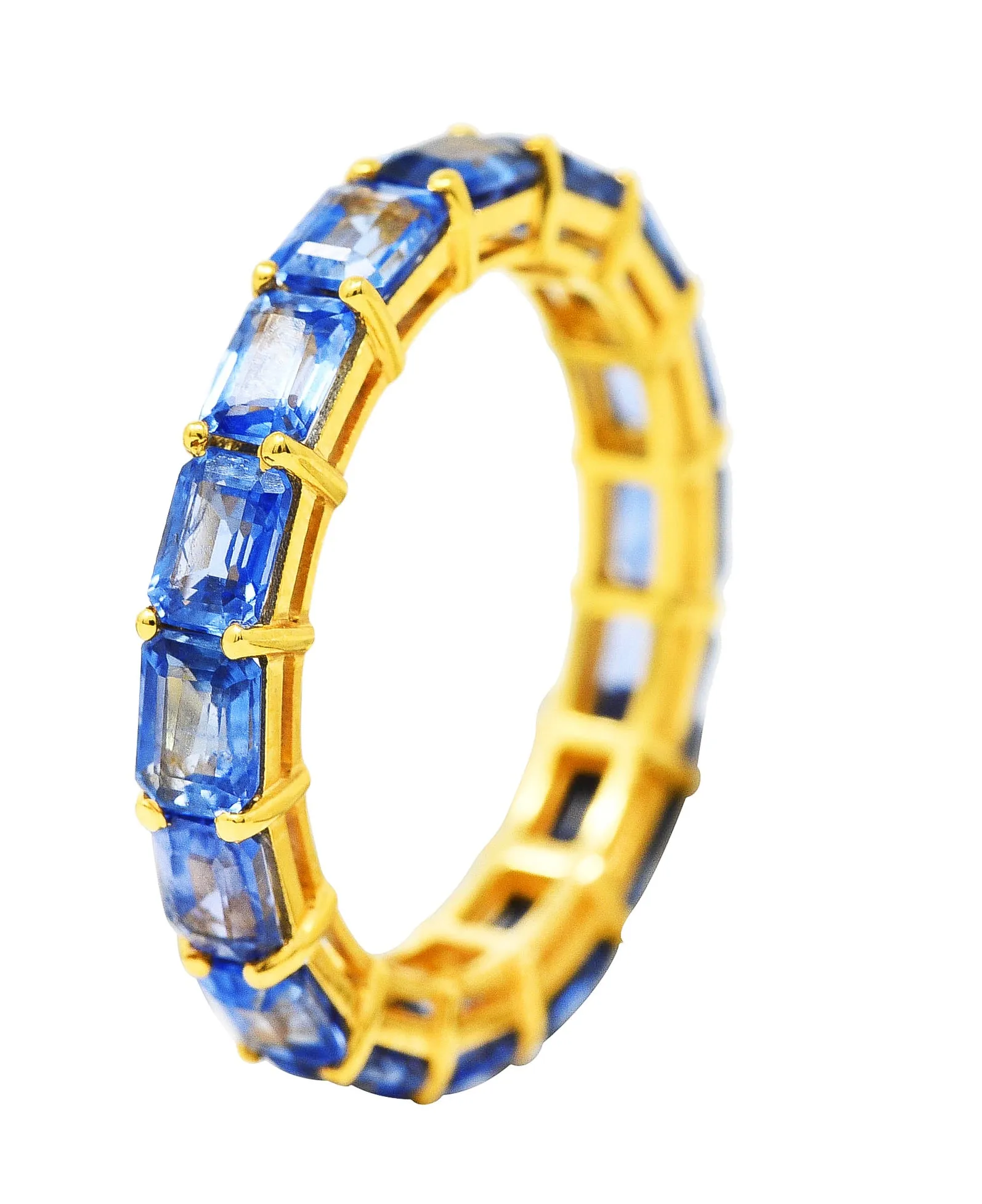 Contemporary 4.80 CTW Emerald Cut Sapphire 18 Karat Yellow Gold Eternity Band Ring