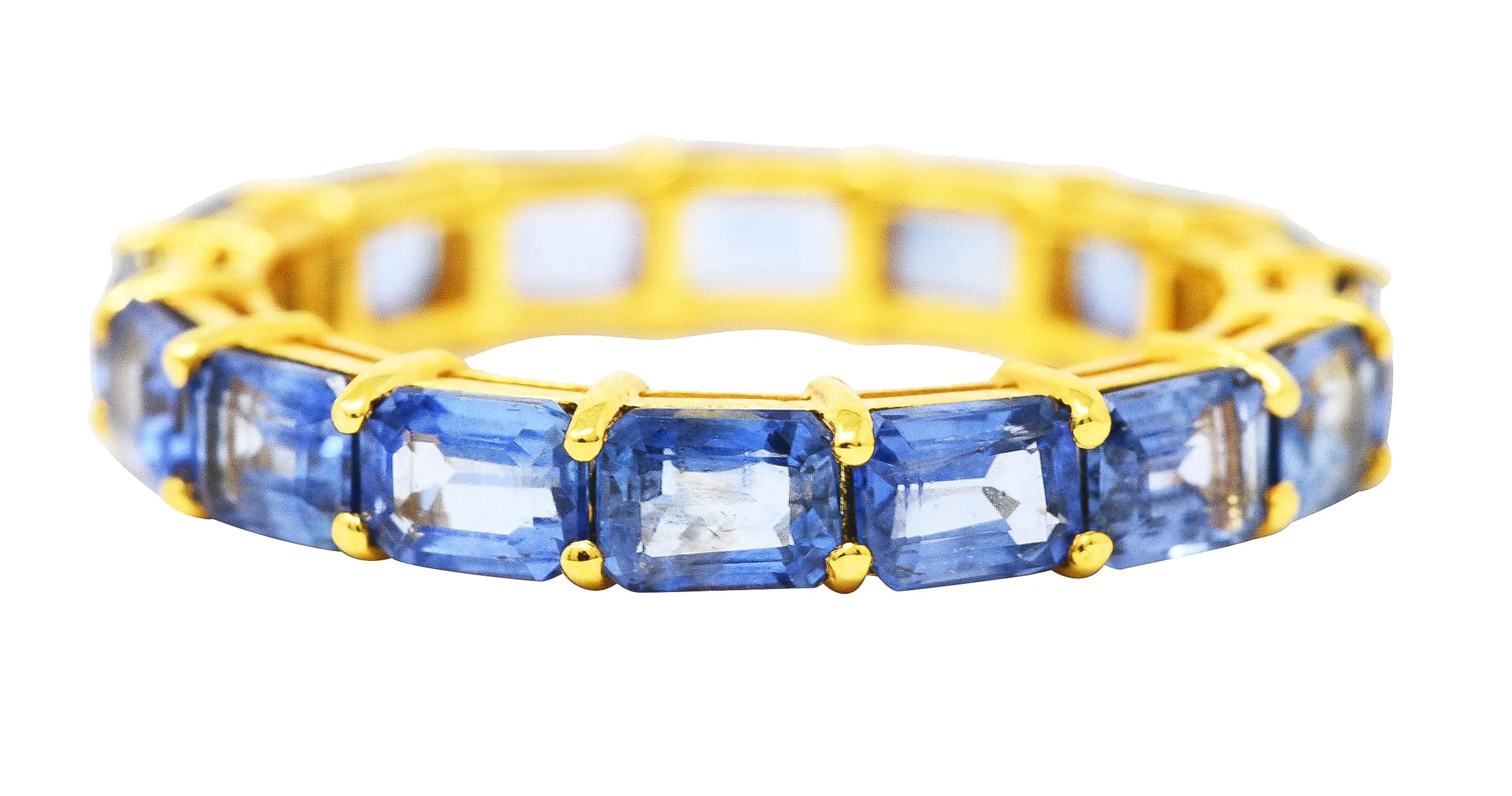 Contemporary 4.80 CTW Emerald Cut Sapphire 18 Karat Yellow Gold Eternity Band Ring