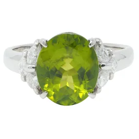 Contemporary 5.91 CTW Peridot Diamond Platinum Cluster Ring