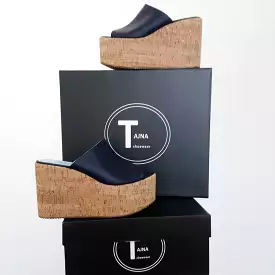 Dark Navy Blue Wedge Platform Mules